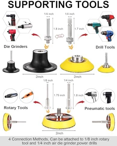 221PCS 2 Inch Die Grinder Sanding Discs Accessories with 1/4'' Holder for Milwaukee Die Grinder M12, Power Drill Sanding Attachment for Surface Conditioning, Sanding & Polishing