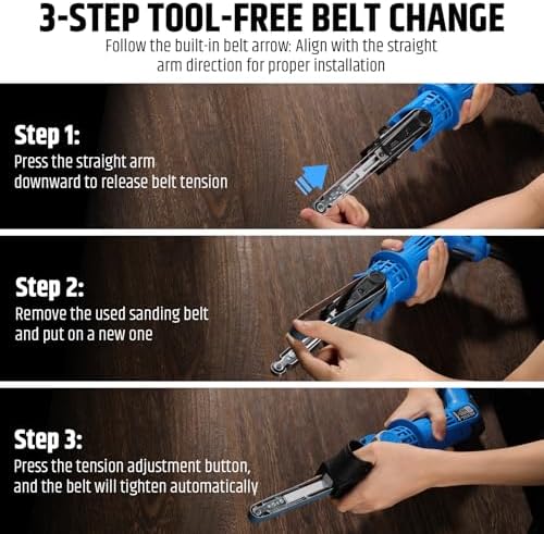 Variable Speed Detailing File Sander with 1/2" X 18" Belt, 2.3AMP, 1000-1800 ft/min 6 Speed, 0-60° Adjustable, Tool-Free Belt Change, Lightweight, for Wood, Mental, Plastic