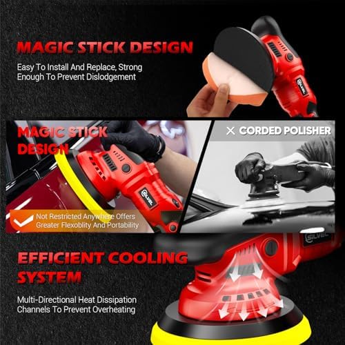 SILVEL Cordless Car Buffer Polisher, 2 X 2000mAh 24V Batteries, 2800 - 5800 RPM Car Polishing Kit with 5 Inch Car buffer Waxer Kit, Car Polishing Machine,6 Variable Speed for Car Detailing