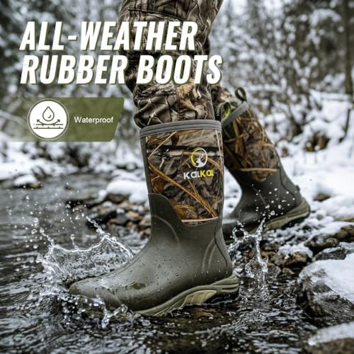 Kalkal Rubber Boots for Men, Waterproof Insulated Mid Calf Mens Rain Boots