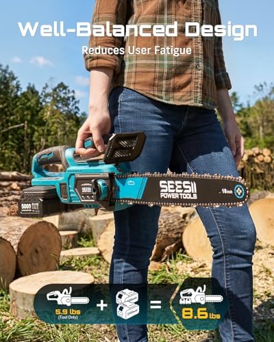 SEESII 40V Electric Chainsaw Cordless 18-Inch with 2 x 5.0Ah Batteries