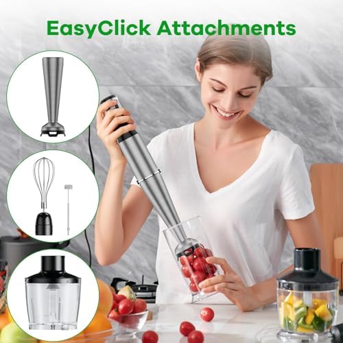 Turelar Immersion Blender Handheld Corded, 1100W 5 in 1 Hand Blender Set