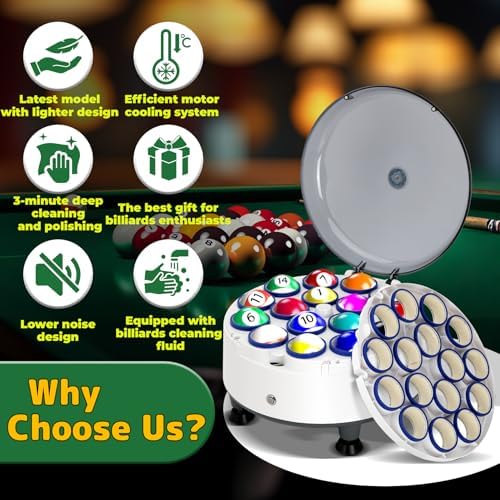 Billiard Ball Cleaning Machine, Pool Ball Polishing Cleaning Machine, Automatic 16 Ball Pool Ball Washer & Polisher with Powerful 180W Motor, for American Style Billiards 110V