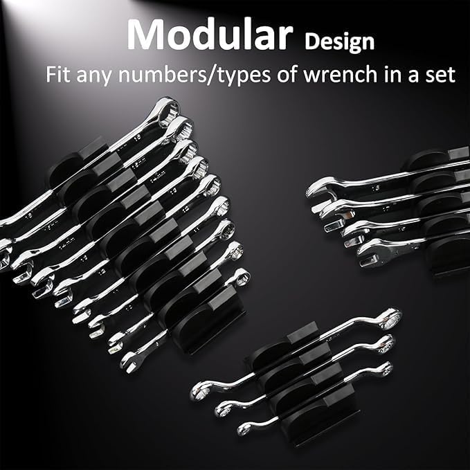 DEHOYI 80 pcs MAGNETIC Modular Wrench Organizers for Tool Drawers - Wrench Rack with Metric & SAE Labels, Perfect Tool Storage Holder. Gift for father, brother and boyfriend (With Magent) (Black)