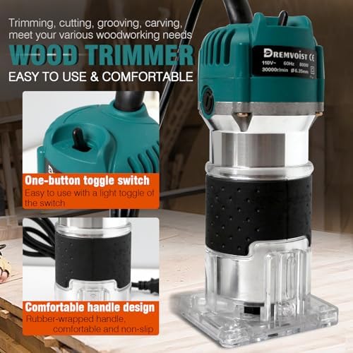 Wood Router,Electric Compact Wood Routers Tool for Woodworking,800W Hand Trimmer Laminate Milling Engraving Hand Machine Joiner Tool Electric,with 15PC 1/4" Router Bit Set, Slotting Trimming Carving