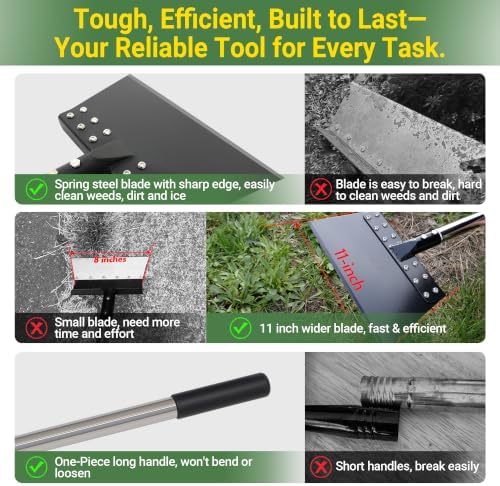 63 Inch One-Piece Handle Weed Scraper with 11in Spring Steel Blade