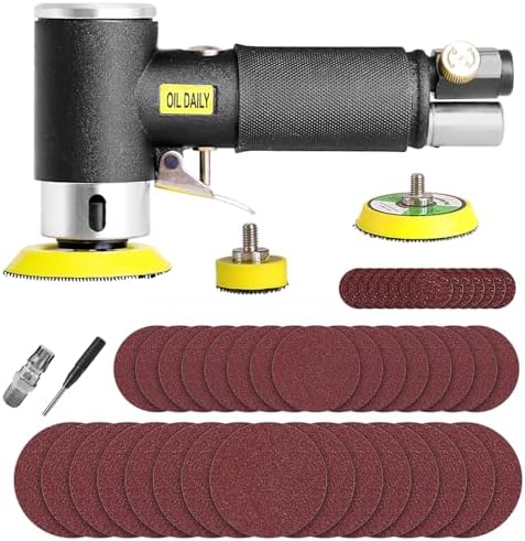 Mini Air Sander,Random Orbital Air Sander Kit,Mini Pneumatic Sander for auto sanding tools kits with 1/2/3inch Polishing Sponge & Wool Pads Sandpapers (1"2"3" Sander Kit)