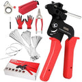 Stainless Steel Cable Tie Gun Set Metal Zip Tie Tool Kit (Red)