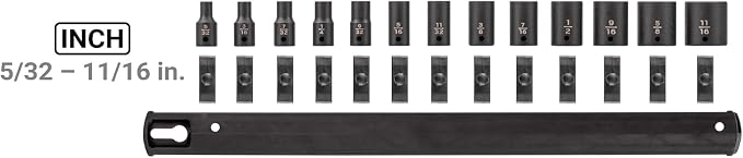TEKTON 1/4 Inch Drive Impact Socket Set, 13-Piece | SID90104 | (5/32 - 11/16 in.), Shallow, 12-Point, Socket Rail