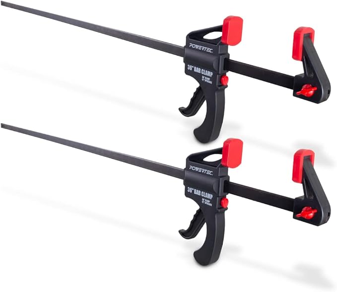 POWERTEC 71597 36 Inch Bar Clamps with Spreader, Trigger Clamps for Woodworking, One-Handed Carpenter Quick Clamp Sets for Gluing, Wood Clamps for Woodworking Tools, 2 pack