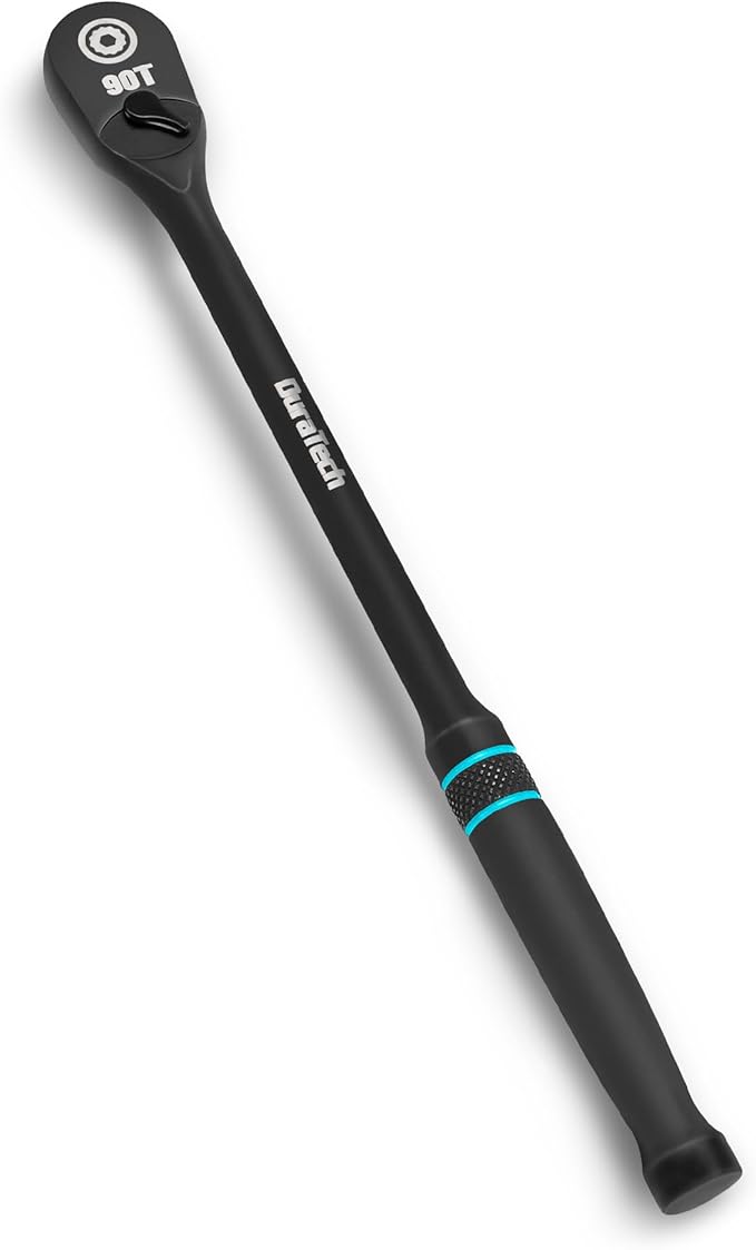 DURATECH Extra Long Handle 3/8-Inch Drive Ratchet, 90-Tooth Ratchet Wrench | Socket Wrench with 12" Handle and Dust Proof Teardrop Enclosed CR-MO Head, Reversible, CR-V Made, Black Mn Phosphate Finish