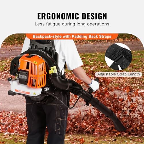 VEVOR Backpack Leaf Blower, 52CC 2-Cycle Leaf Blower with 1.37L Fuel Tank, 480CFM Air Volume 175MPH Speed, Ideal for Lawn Care, Leaf Cleaning, and Snow Removal