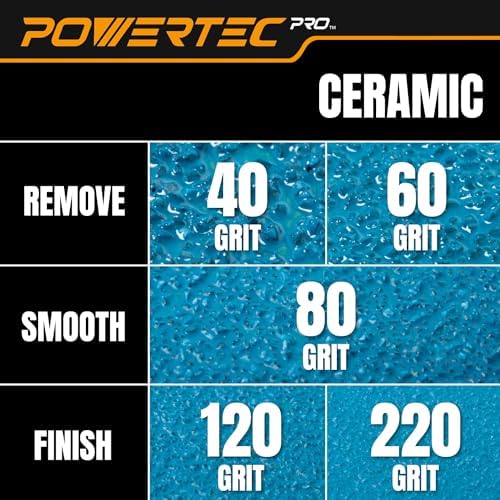 POWERTEC PRO 50PK, 5 Inch Sanding Discs Hook and Loop, 120 Grit, Ceramic Orbital Sander Sandpaper for 5 & 8 Hole Random Orbital Sanders - Automotive, Paint, Metal, Woodworking (45312C-50)