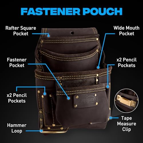 OX Carpenter Tool Belt + Pouches - Leather Tool Belts For Men - Size L
