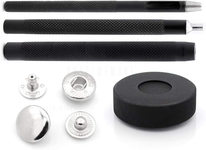CRAFTMEMORE Snap Setter Fastener Kit Button Fixing Tool S-Spring Socket Popper Setting Tool with 10 Silver Snaps VT1 (8mm (0.31"))