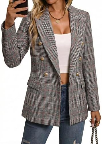 Mina Self 2026 Women's Fall Tweed Blazer Plaid Jacket Business Casual Coat
