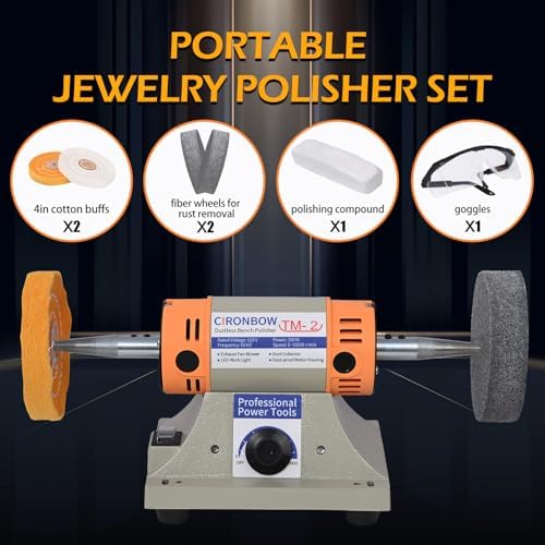 4" Jewelry Polisher- Adjustable Variable Speed Grinder Machine, Dental Buffer & Lathe- Includes 2 Cloth Wheels & 2 Abrasive Wheels, Safety Glasses & Compound