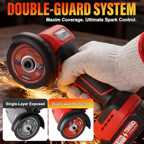 TEENO Cordless Angle Grinder 3", 21V Mini Cut-Off Tool, LCD Battery Display