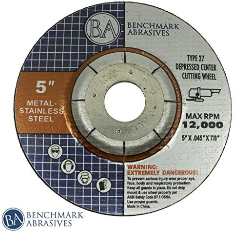 Benchmark Abrasives 5 Inch Cut Off Wheels for Metal, Steel, Fiberglass - Thin Type 27 Depressed Center Angle Grinder Cutting Disc with 7/8" Arbor Hole, Grinder Cutting Wheel - 50 Pack