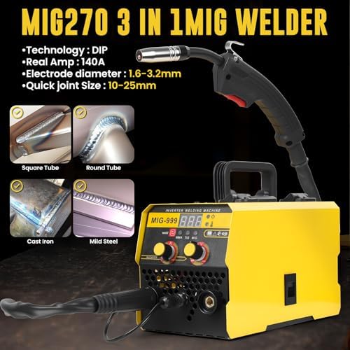 140A 3-in-1 MIG/TIG/Stick Welder with Synergic IGBT, Dual Voltage 110V/220V, Digital Display IGBT Inverter Welding Machine for Gas/Gasless MIG, Lift TIG, ARC Welding US Plug