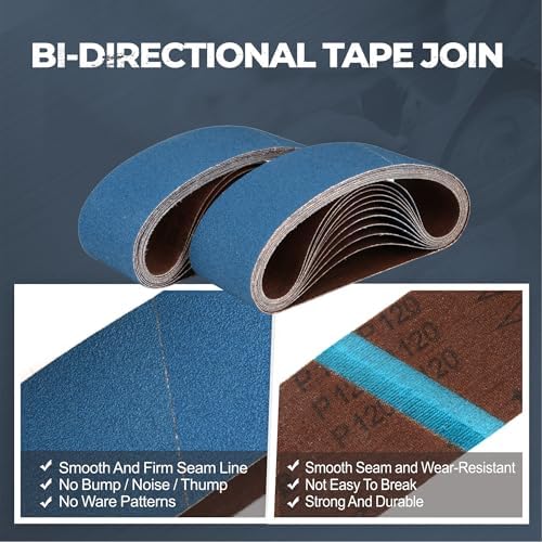 3 x 21 Inch Zirconia Sanding Belts, 20Pcs 5 Each of 40/60/80/120 Grits