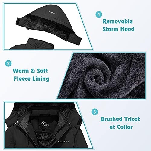 FARVALUE Boys Waterproof Ski Jacket Windproof Winter Coat Warm Snow Coat Outdoor Raincoats with Removable Hood