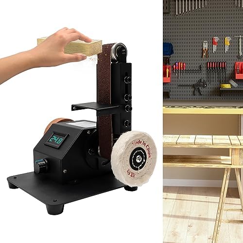 Mini Belt Sander,Benchtop Sander Electric Bench Grinder Spindle Sander 0-90° Adjustable Polishing Grinding Machine W/Digital Display For Metal, Wood, Acrylic,Jewelry