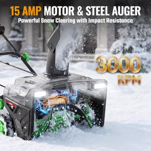 WORKPROX 20 Inch Corded Electric Snow Blower with LED Lights, 15 Amp