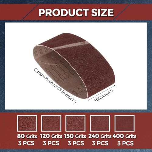 15 Pcs Sanding Belt, 4 x 21 Inch 80/120/150/240/400 Grit