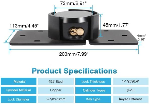 IRONWALLS Black Hidden Shackle Padlock 2 Pack, 73mm/2-7/8” Puck Lock Keyed Different with Hasp, 4pcs Keys & Fixing Screws, Heavy Duty Steel Padlocks for Doors, Trucks, Gates, Trailer