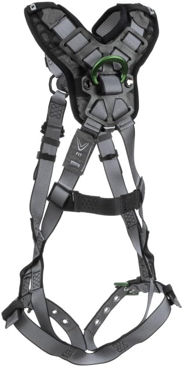 MSA V-FIT Standard Safety Harness - Polyester & Nano-Technology Treated Web Full Body Harness Back, Shoulder Padding, Gray