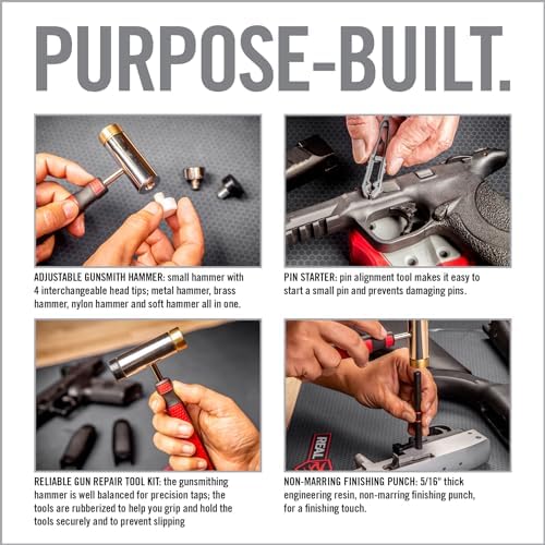 Real Avid Roll Pin Punch Set & Hammer + Non-Slip Magnetic Bench Block | 10 Nickel-Plated Steel Roll Pin Punches, 4 Interchangeable Hammer Heads - Brass, Steel, Ruber, Nylon & Non-Marring Bench Block