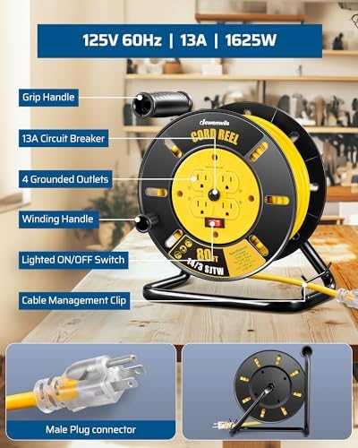 DEWENWILS Retractable Extension Cord Reel, Open Cord Reel with 80FT Cord