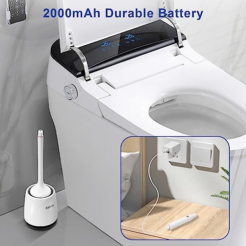 Electric Toilet Brush,Silicone Toilet Brush,Toilet Bowl Brush and Holder Set with Ventilated Holder,Toilet Brush, Floor Standing, Wall Mounted Without Drilling，Rechargeable