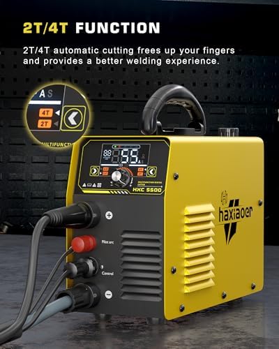 haxiaoer 55A Plasma Cutter [Large LED Display], Non Touch Pilot ARC High Frequency Air Power Plasma Cutter Machine, DC Inverter 110V/220V Dual Voltage Plasma Cutting Machine, PT/2T/4T, 1/2” Clean Cut