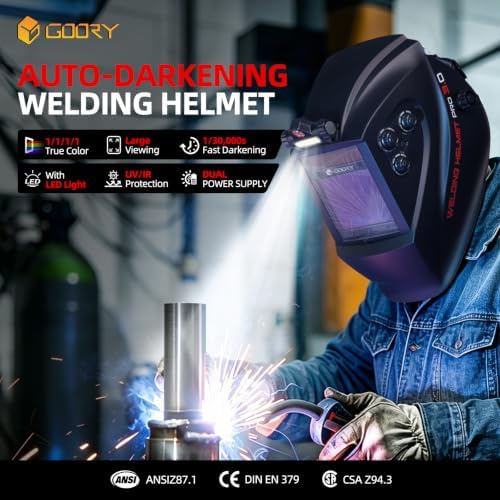 GOORY Auto Darkening Welding Helmet with Light, Large View 3.94"X3.66"