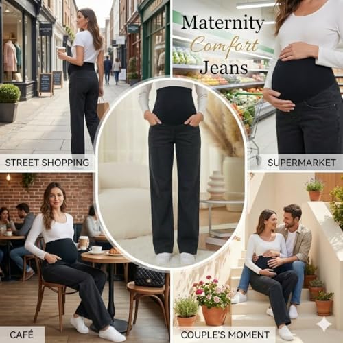 fitglam Women's Maternity Jeans Straight Leg Relaxed Fit Over Belly Pregnancy Denim Work Pants Maternity Clothes with Pockets