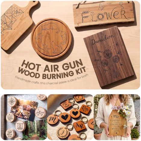 Wood Burning Paste and Pen Set, 4oz Charcoal Burning Paste, Charcoal Scorch Pen Set, Wood Burning Paste Pen & Heat Gun Set. Create Exquisite DIY Wood Burning Artworks in just Minutes.