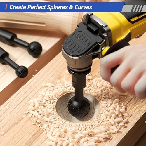 BURMONG 8Pcs Ball Gouge Rotary Burr & Rasp Set for Wood– 3-PC 5/8-11 Sphere & 5-PC 1/4" Hex Shank for Angle Grinders & Drills (Ball Gouge + Rotary Rasp File Set（8Pcs))