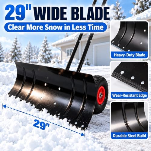 29" W Snow Shovel with Wheels