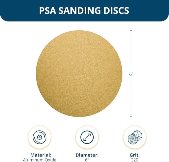 Benchmark Abrasives Professional 6 Inch PSA Gold Sanding Discs Aluminum Oxide 220 Grit Surface Blending DA Sandpaper Roll for Automotive and Orbital Sanders (100 Pack)