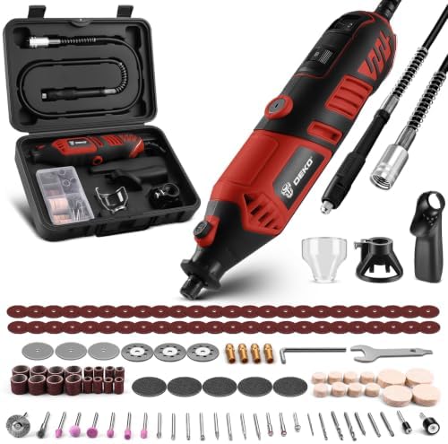 DEKOPRO Rotary Tool Kit, 1.5-Amp Corded Power Rotary Tools with 42" Flex Shaft, 6 Variable Speed, 8,000-35,000 RPM, 129 Pcs Accessories Kit for Cutting, Sanding, Grinding, Carving & DIY Projects Red