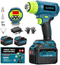 21V Cordless Heat Gun, Max 1004℉ Digital LCD Display Hot Air Gun with 2 x 6.0Ah Batteries and 4 Nozzles, Portable Heat Gun with LED Light, Pistola De Calor for Shrink Tubing, Vinyl Wrap, DIY