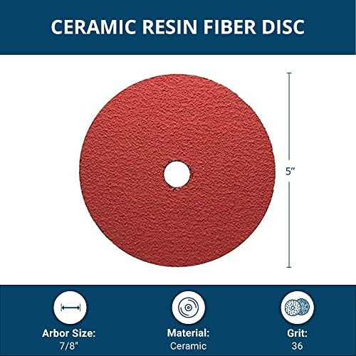 Benchmark Abrasives 5 Inch Sanding Discs Ceramic Resin Fiber Grinding Disc for Grinding, Stripping on Wood, Fiberglass, Steel, Metal, 7/8" Arbor Angle Grinder Sanding Disc, 25 Pack - 36 Grit