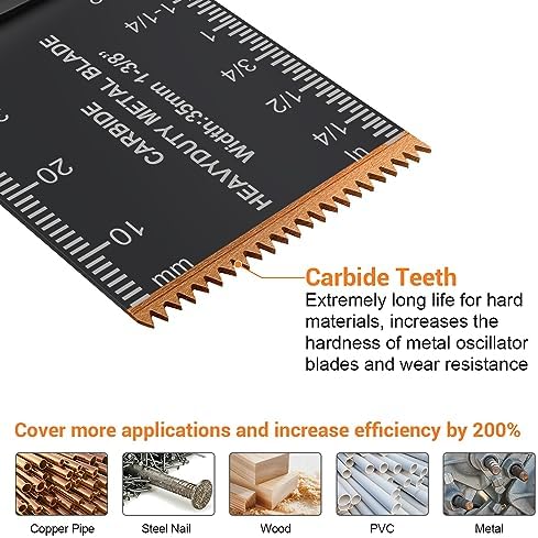 PECHAM 23PCS Titanium & Carbide Multitool Blades Oscillating Tool Saw Blades Heavy Duty for Hard Material, Metal/Steel Nails/Bolts/Screws Fit Most Oscillating Tools