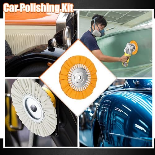 8" Airway Buffing Wheel, 12Pcs Aluminum Wheel Polishing Kit(5/8" Arbor), Polishing Compound and Aluminum Metal Polishing Wheel Kit with Buffing Wheel Rake Adjustable Wrench and Glove for Angle Grinder