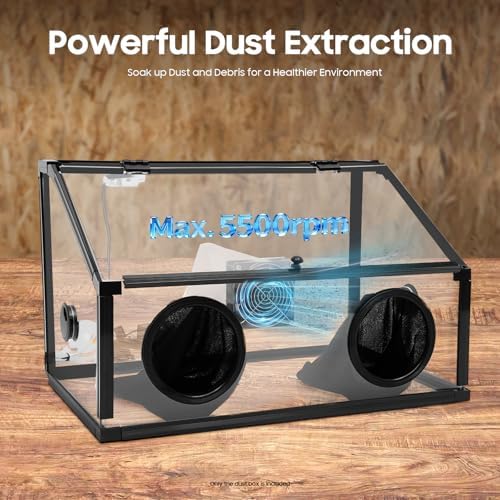 2 Holes Fully Enclosed Dust Box Electric Grinding Table Polisher Dust Box for Grinding Polishing Acrylic Dust Box with 5W Blower Fan, 24W Model, 22.83 x 13.77 x 13.77 Inch (5.9" Hole Diameter)