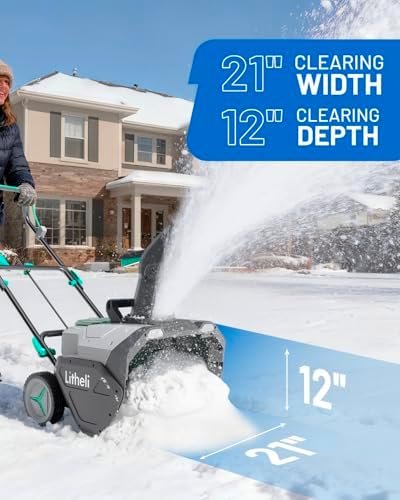 Litheli 2x20V Cordless Snow Blower, 20'' Brushless Electric Snow Thrower with Wheels, 180° Adjustable Chute, LED Lights, Battery & Charger Included, Heavy Duty for Driveway Patio