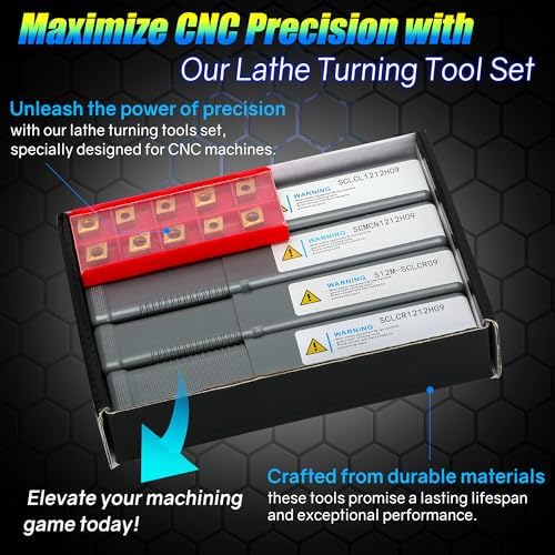 Indexable Lathe Turning Tool 1/2" 12mm Shank 14PCS Kit, 4PCS Metal Lathe Tools Holder 10PCS CCMT09T304 Carbide Insert for Turning Boring Grooving, SCMCN1212H09/SCLCL1212H09/SCLCR1212H09/S12M-SCLCR09