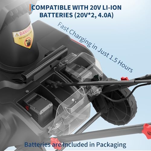 Cordless Snow Blower, 20-Inch Electric Snow Thrower with Dual 20V 4.0Ah Batteries & Charger, Brushless Motor, 12" Deep Cleanup, 25FT Throw, 180° Chute, Dual LED Lights for Driveways & Sidewalks